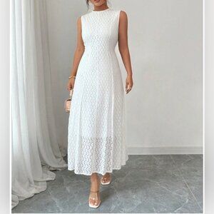 Elegant Lace Hollow-Out Sleeveless Dress White